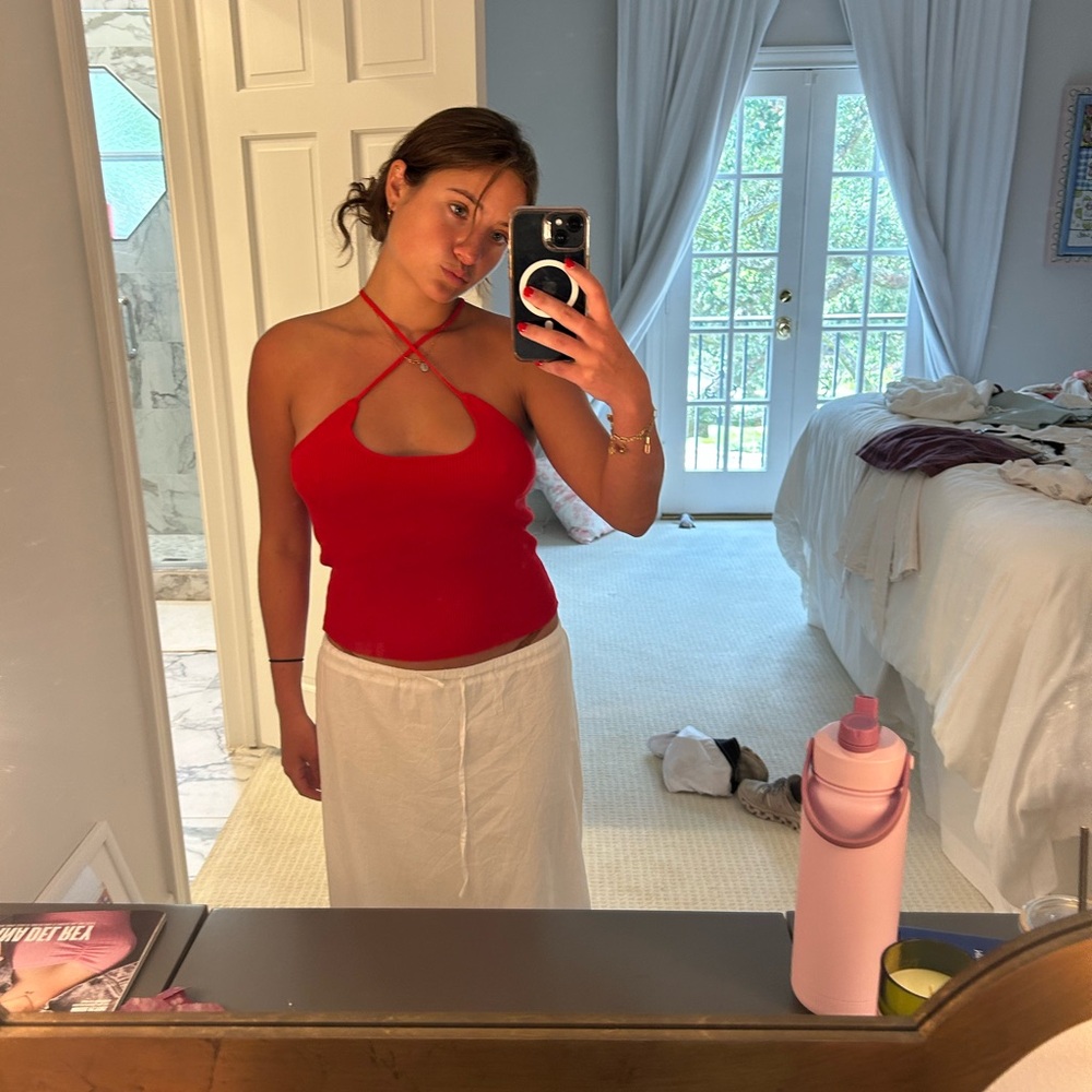 Zara Red Fitted Cut Out Tank Top